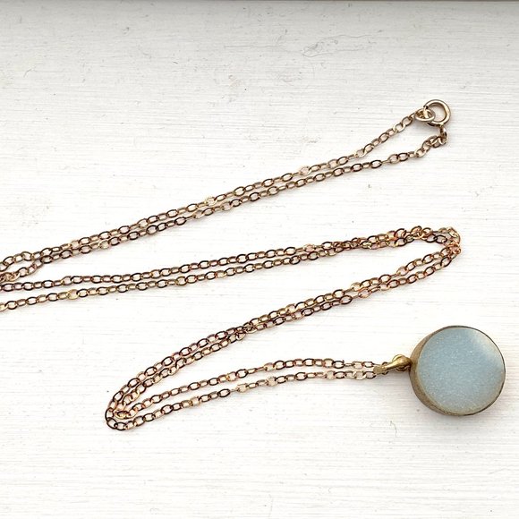 Gold Light Baby Blue Druzy Necklace 14k Gold - Picture 5 of 8